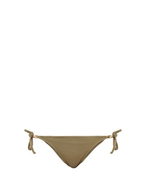 Matchesfashion.com Heidi Klein - Venice Pintuck Pleated Side Tie Bikini Briefs - Womens - Khaki