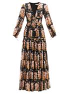 Matchesfashion.com Borgo De Nor - Freya Floral-print Tiered Silk-blend Maxi Dress - Womens - Black Multi