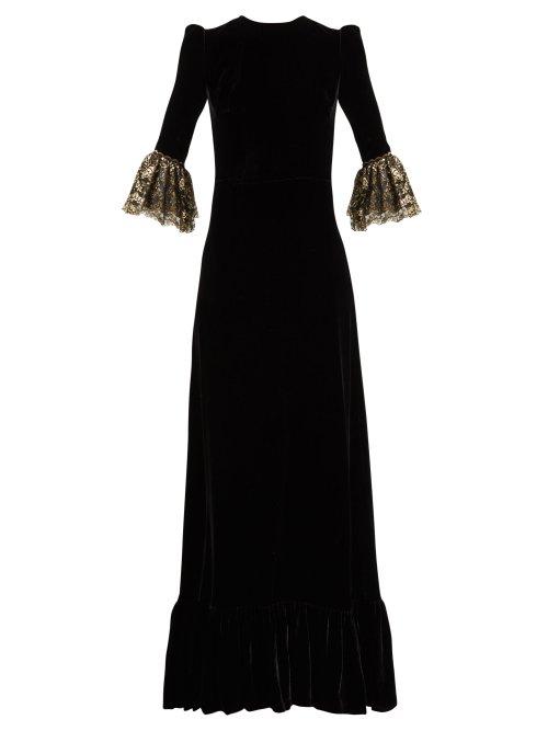 Matchesfashion.com The Vampire's Wife - Festival Lace Trimmed Velvet Midi Dress - Womens - Black Gold