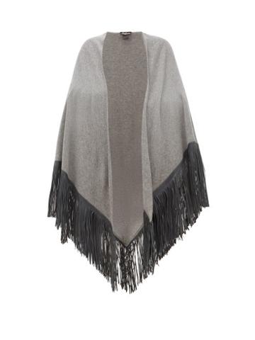 Matchesfashion.com Babjades - Leather Tassel Cashmere Shawl - Womens - Grey