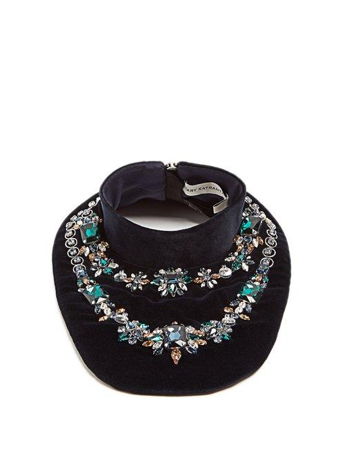 Matchesfashion.com Mary Katrantzou - Crystal Embellished Velvet Bib Necklace - Womens - Navy