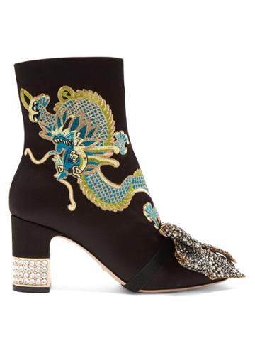 Gucci Dragon-embroidered Satin Ankle Boots