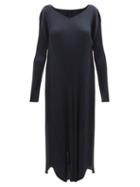 Pleats Please Issey Miyake - V-neckline Technical-pleated Dress - Womens - Dark Navy