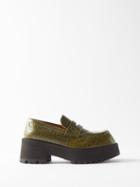 Marni - Crocodile-effect Leather Flatform Loafers - Womens - Khaki