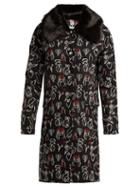 Matchesfashion.com Shrimps - Erin Embroidered Wool Blend Coat - Womens - Black Print