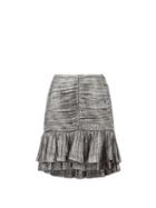 Matchesfashion.com Jonathan Simkhai - Ruffled Pliss Lam Mini Skirt - Womens - Silver