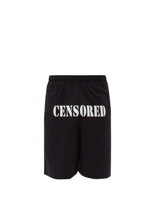 Matchesfashion.com Vetements - Censored-print Cotton-jersey Shorts - Mens - Black