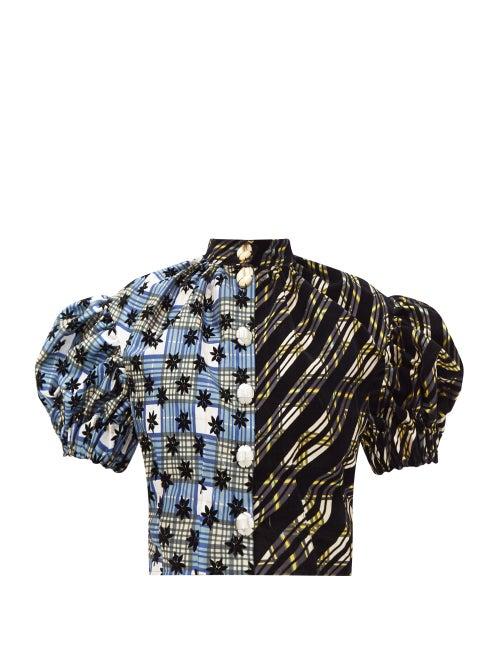 Matchesfashion.com Chopova Lowena - Bula Puff-sleeve Panelled Cropped Top - Womens - Black Multi