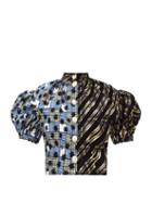 Matchesfashion.com Chopova Lowena - Bula Puff-sleeve Panelled Cropped Top - Womens - Black Multi