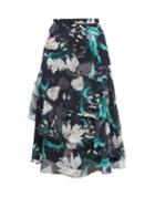 Matchesfashion.com Erdem - Zennia Leighton Tulip Print Flounced Silk Skirt - Womens - Navy White