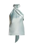 Matchesfashion.com Galvan - Halterneck Satin Top - Womens - Light Blue