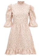Matchesfashion.com Batsheva - Puff-sleeved Floral-print Cotton Mini Dress - Womens - Pink Multi
