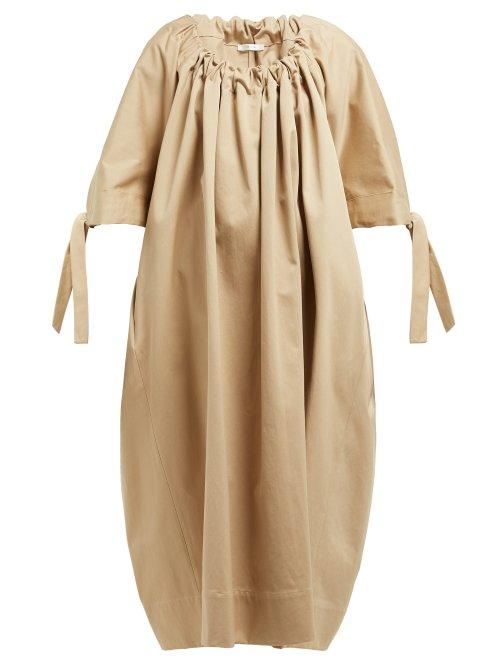 Matchesfashion.com The Row - Libby Gathered Neck Cotton Dress - Womens - Tan