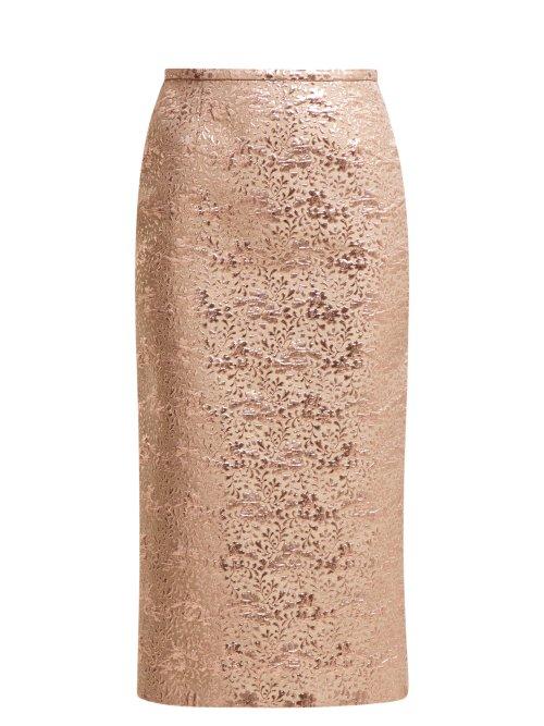Matchesfashion.com Rochas - Floral Brocade Pencil Skirt - Womens - Pink