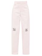 Matchesfashion.com Raf Simons - Embroidered Cotton-twill Wide-leg Trousers - Womens - Pink