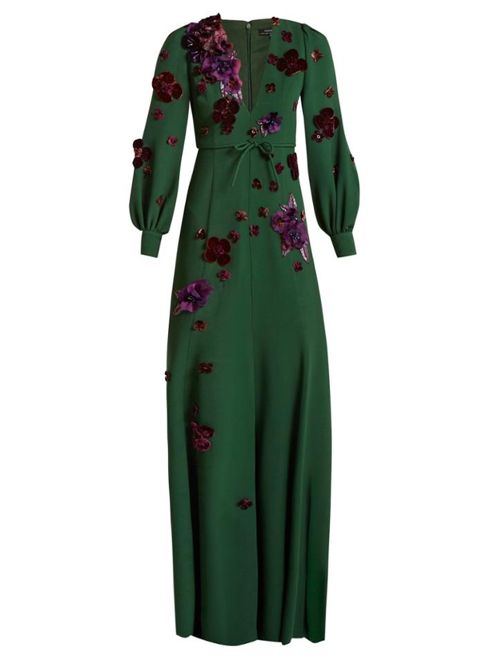 Andrew Gn Floral-appliqu Crepe Gown