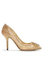 Matchesfashion.com Dolce & Gabbana - Bellucci Crystal Embellished Lace Pumps - Womens - Gold