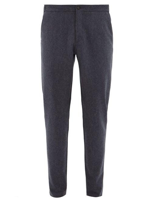 Matchesfashion.com Incotex - Drawstring Waist Wool Flannel Slim Leg Trousers - Mens - Blue