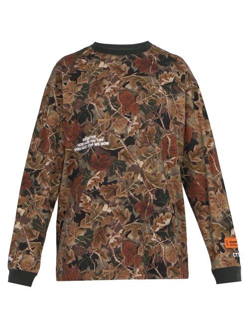 Matchesfashion.com Heron Preston -  Public Figure Leaf Print Cotton Sweatshirt - Mens - Khaki