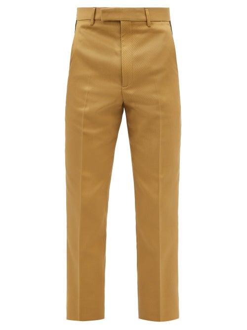 Gucci - Web-stripe Cropped Cotton Serge-twill Trousers - Mens - Camel