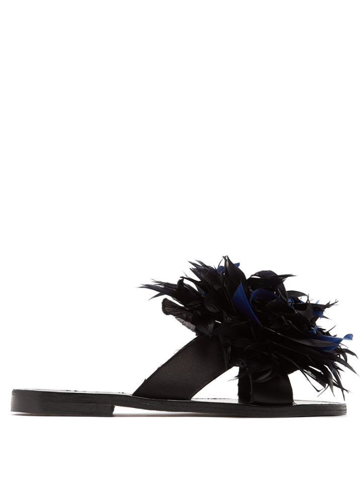 Álvaro Antoniona Feather-trimmed Leather Sandals