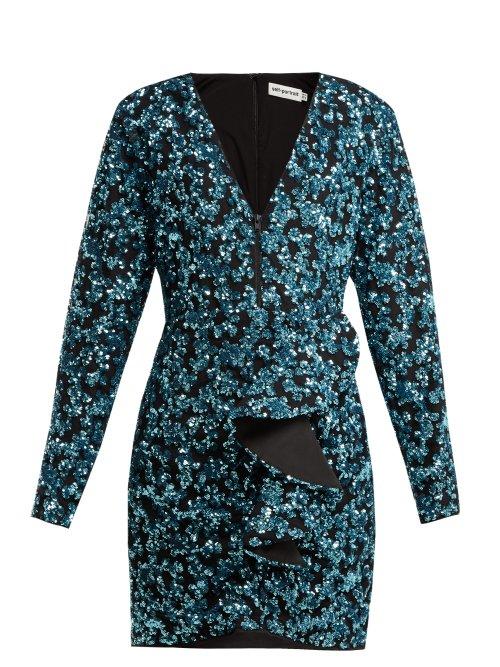 Matchesfashion.com Self-portrait - Sequin Embellished V Neck Mini Dress - Womens - Blue