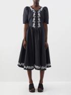 Batsheva - Jolie Embroidered Taffeta Midi Dress - Womens - Black White
