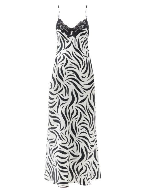 Matchesfashion.com Issimo X Loretta Caponi - Lace-trimmed Zebra-print Silk-charmeuse Slip Dress - Womens - Animal
