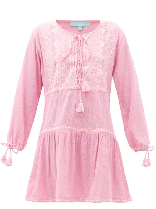 Matchesfashion.com Melissa Odabash - Millie Lace-up Embroidered Cotton Kaftan - Womens - Pink