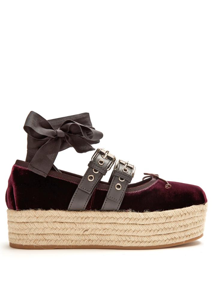 Miu Miu Velvet Espadrille Flatform Ballet Pumps