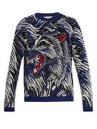 Matchesfashion.com Gucci - Wolf Intarsia Knit Wool Sweater - Mens - Blue Multi