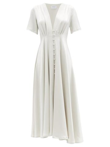 Matchesfashion.com Gioia Bini - Carolina Buttoned Satin Midi Dress - Womens - Grey