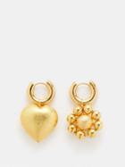 Timeless Pearly - Mismatched Gold-plated Hoop Earrings - Womens - Yellow Gold