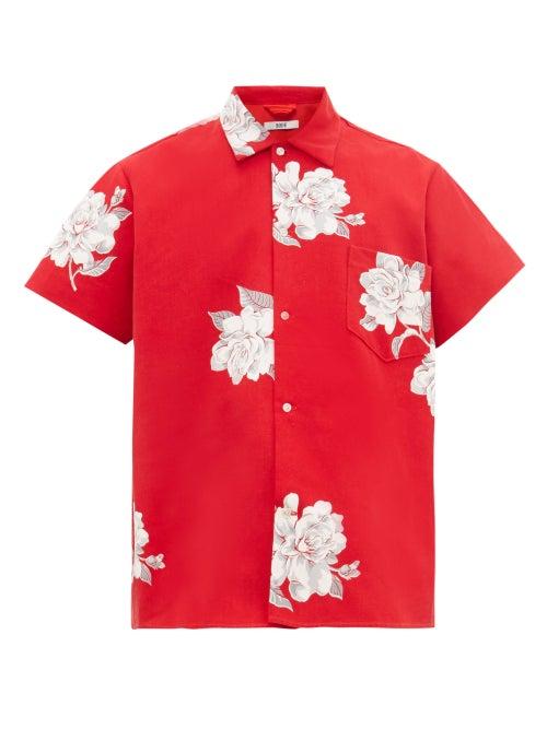 Matchesfashion.com Bode - Carnation Print Cotton Canvas Shirt - Mens - Red