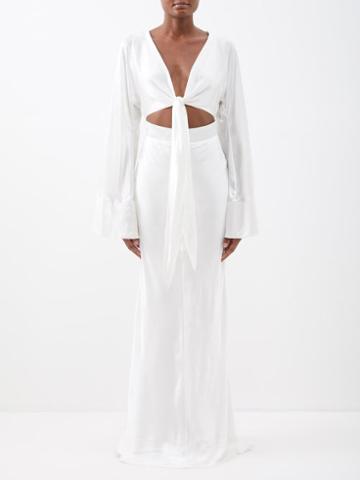 Delos - Gia V-neck Tie-front Silk Maxi Dress - Womens - Ivory
