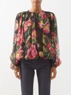 Dolce & Gabbana - Rose-print Silk-chiffon Blouse - Womens - Black Pink