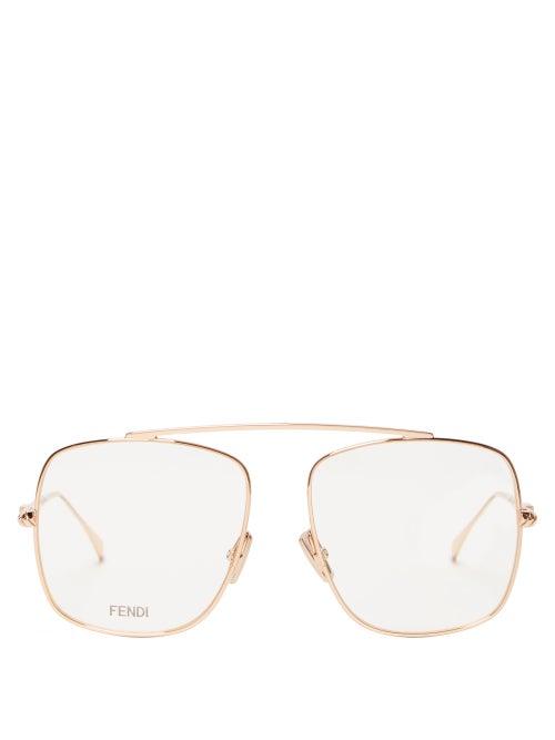 Matchesfashion.com Fendi - Aviator Metal Glasses - Womens - Rose Gold