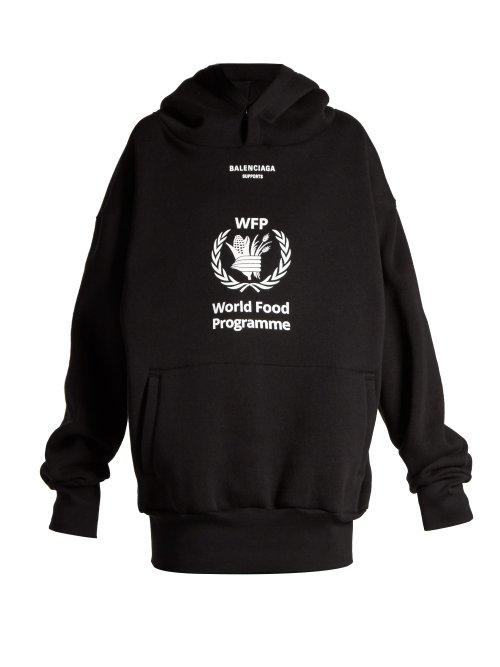 Matchesfashion.com Balenciaga - Logo Print Cotton Blend Jersey Hooded Sweatshirt - Womens - Black White
