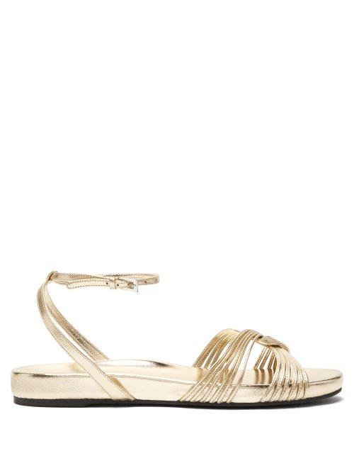 Matchesfashion.com Prada - Metallic Leather Knotted Strap Sandals - Womens - Gold