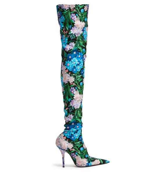 Matchesfashion.com Balenciaga - Knife Over The Knee Booties - Womens - Blue Multi
