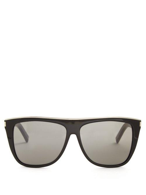 Matchesfashion.com Saint Laurent - Combi Flat Top Acetate Sunglasses - Womens - Black Multi