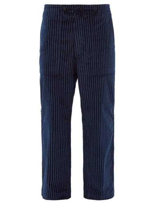 Matchesfashion.com Needles - Chalk Striped Wide Leg Cotton Trousers - Mens - Navy