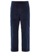 Matchesfashion.com Needles - Chalk Striped Wide Leg Cotton Trousers - Mens - Navy