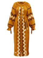 Matchesfashion.com Vita Kin - Zanzibar Embroidered Linen Dress - Womens - Yellow Multi