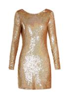 Matchesfashion.com Ashish - Cowl Back Sequin Embellished Long Sleeved Dress - Womens - Gold