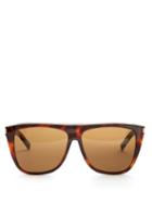 Matchesfashion.com Saint Laurent - Combi Flat Top Acetate Sunglasses - Womens - Tortoiseshell
