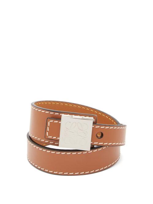 Matchesfashion.com Loewe - Logo-engraved Leather Wrap Bracelet - Mens - Brown