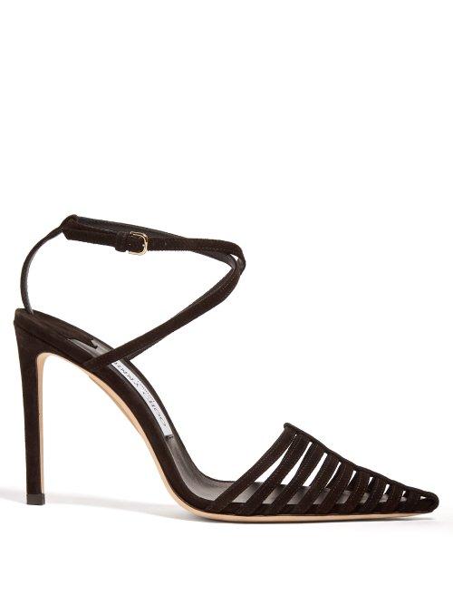 Matchesfashion.com Jimmy Choo - Thu 100 Suede Cage Heels - Womens - Black