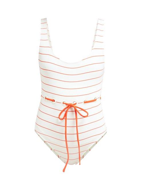 Matchesfashion.com Solid & Striped - Anne Marie Tie Waist Swimsuit - Womens - White Stripe