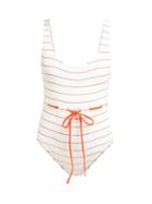 Matchesfashion.com Solid & Striped - Anne Marie Tie Waist Swimsuit - Womens - White Stripe